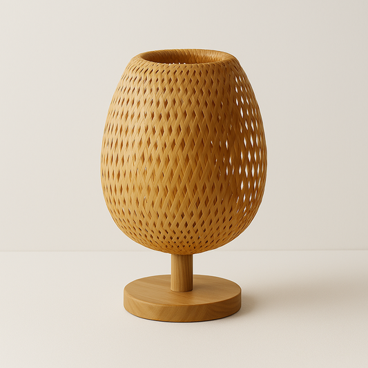 Luminária de Mesa Moderna Minimalista Palha Madeira Cumaru