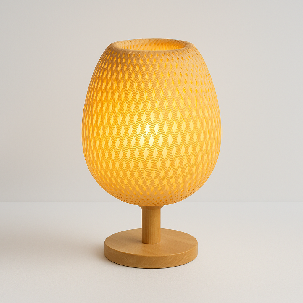 Luminária de Mesa Moderna Minimalista Palha Madeira Cumaru