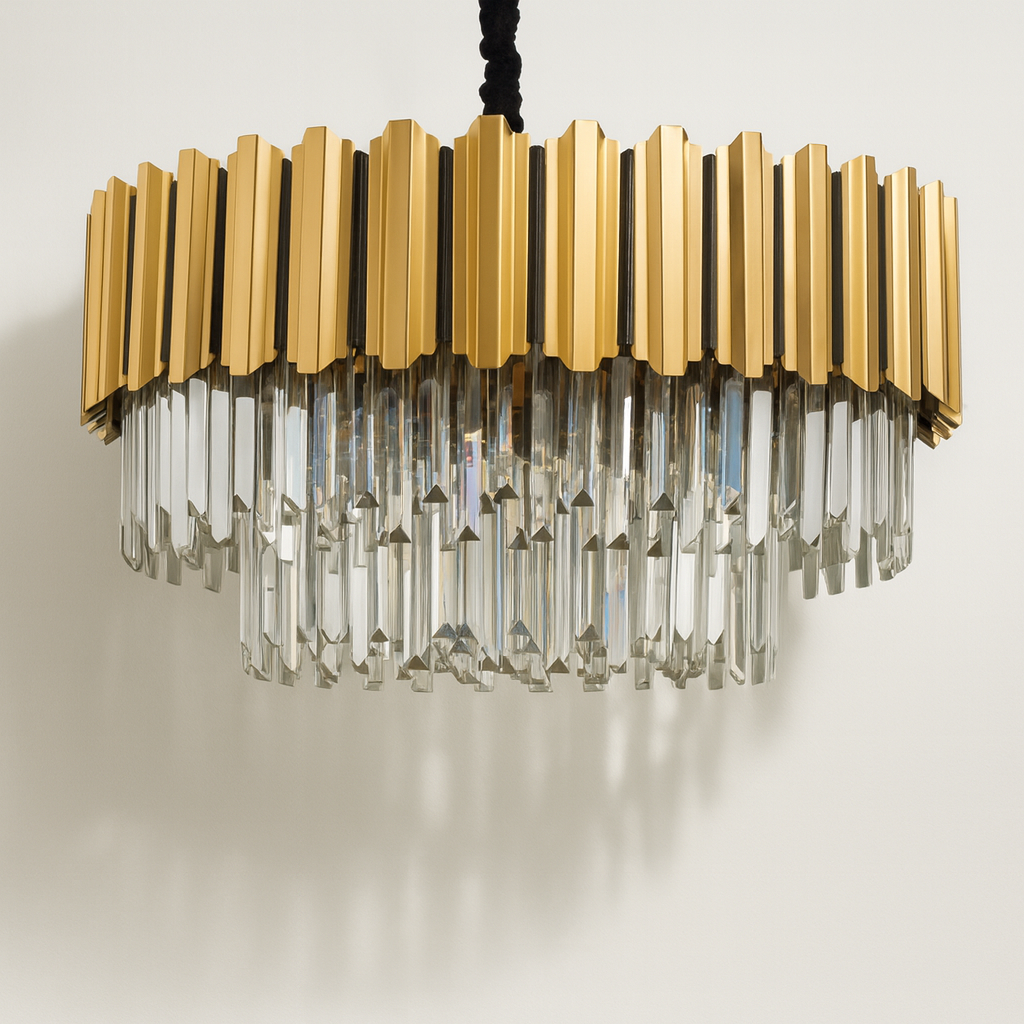 Luminária Lustre Moderna Minimalista Cristal Metal Depth
