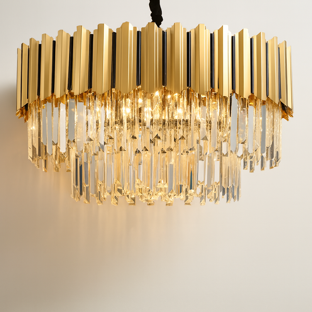 Luminária Lustre Moderna Minimalista Cristal Metal Depth