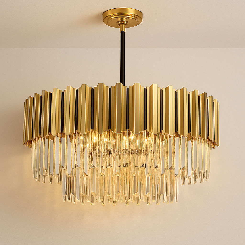 Luminária Lustre Moderna Minimalista Cristal Metal Depth