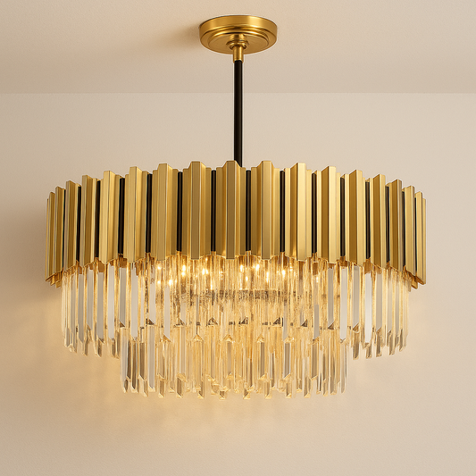 Luminária Lustre Moderna Minimalista Cristal Metal Depth