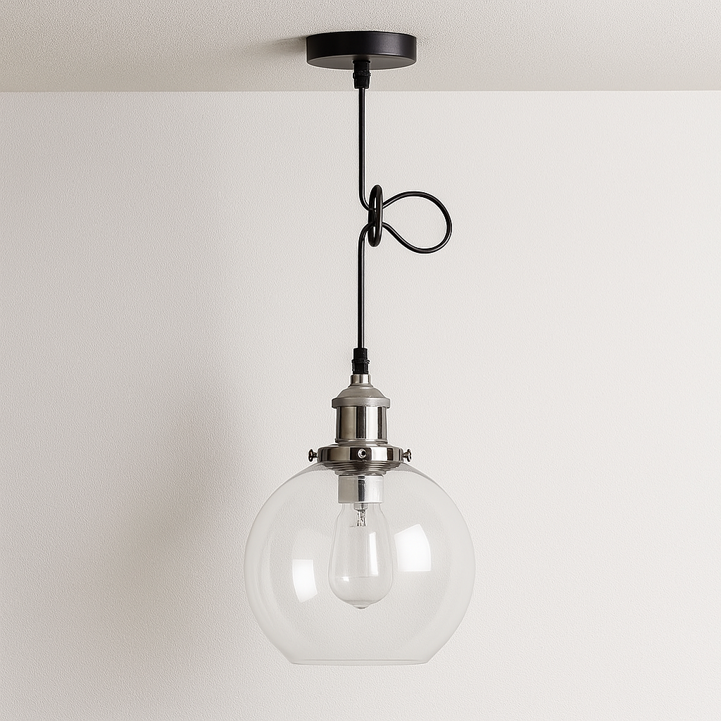 Luminária Pendente Moderno Industrial Globo Vidro Metal Vintage Loft