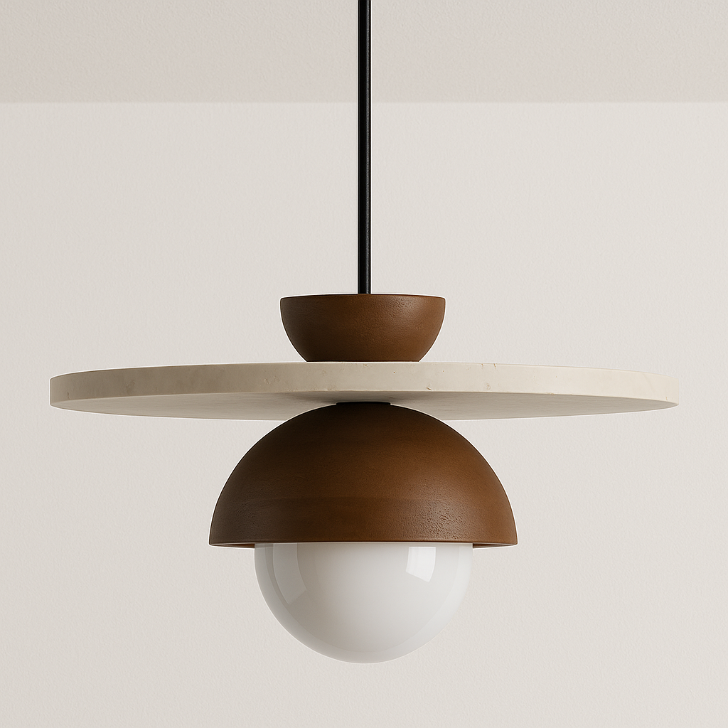 Luminária Pendente Moderna Minimalista Mármore Travertino Madeira Globo Bryan
