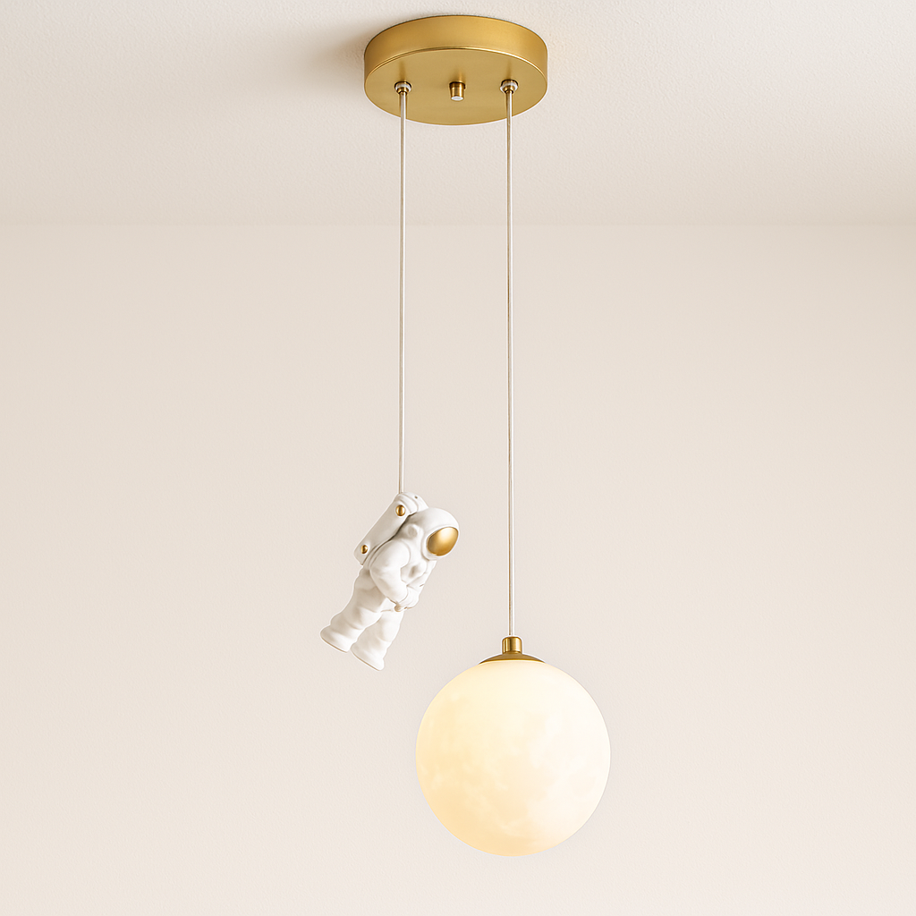 Luminária Pendente Moderna Infantil Resina Lua Astronauta