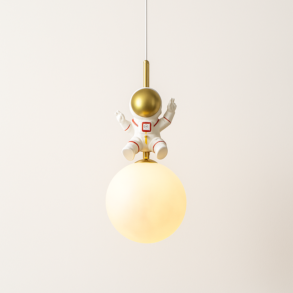 Luminária Pendente Moderna Infantil Resina Lua Astronauta