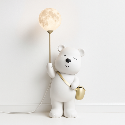 Luminária de Piso Moderna Infantil Lua Urso Teddy Bear