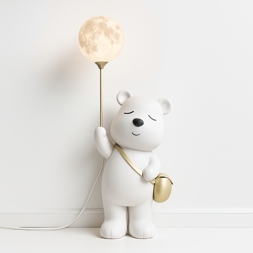 Luminária de Piso Moderna Infantil Lua Urso Teddy Bear