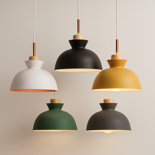 Luminária Pendente Moderno Minimalista Metal Madeira Colorz