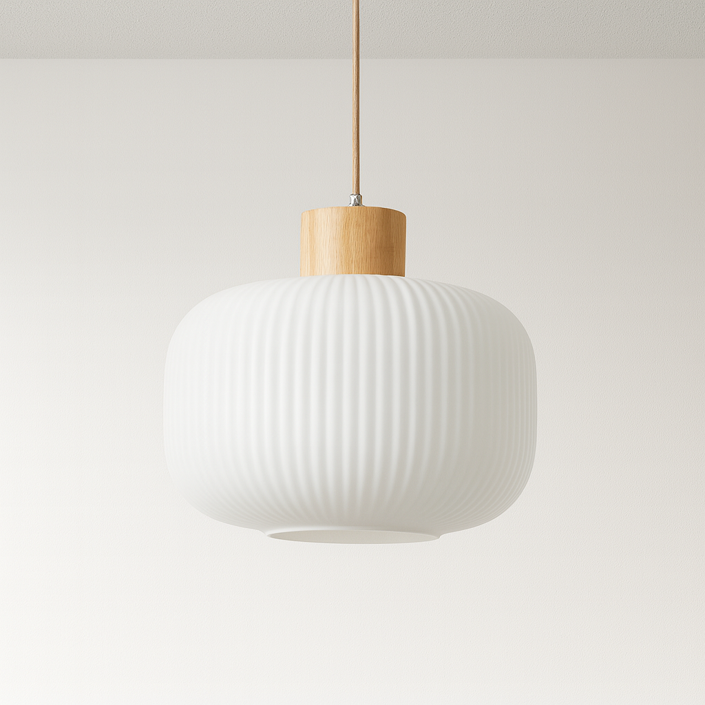 Luminária Pendente Moderno Minimalista Madeira Vidro Japonês Kittan