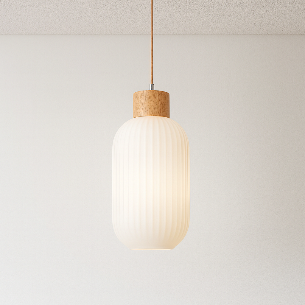 Luminária Pendente Moderno Minimalista Madeira Vidro Japonês Kittan