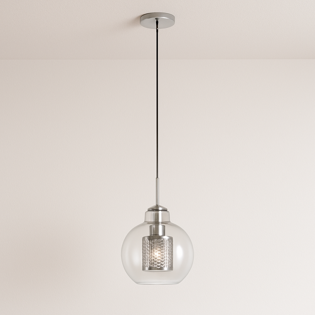 Luminária Pendente Moderna Minimalista Metal Globo Vidro Glint