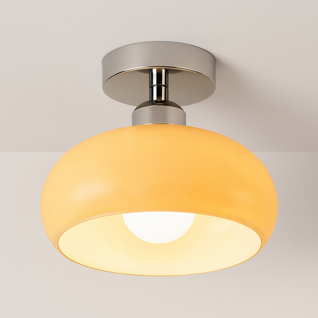Luminária Plafon Moderna Minimalista Metal Vidro Cream
