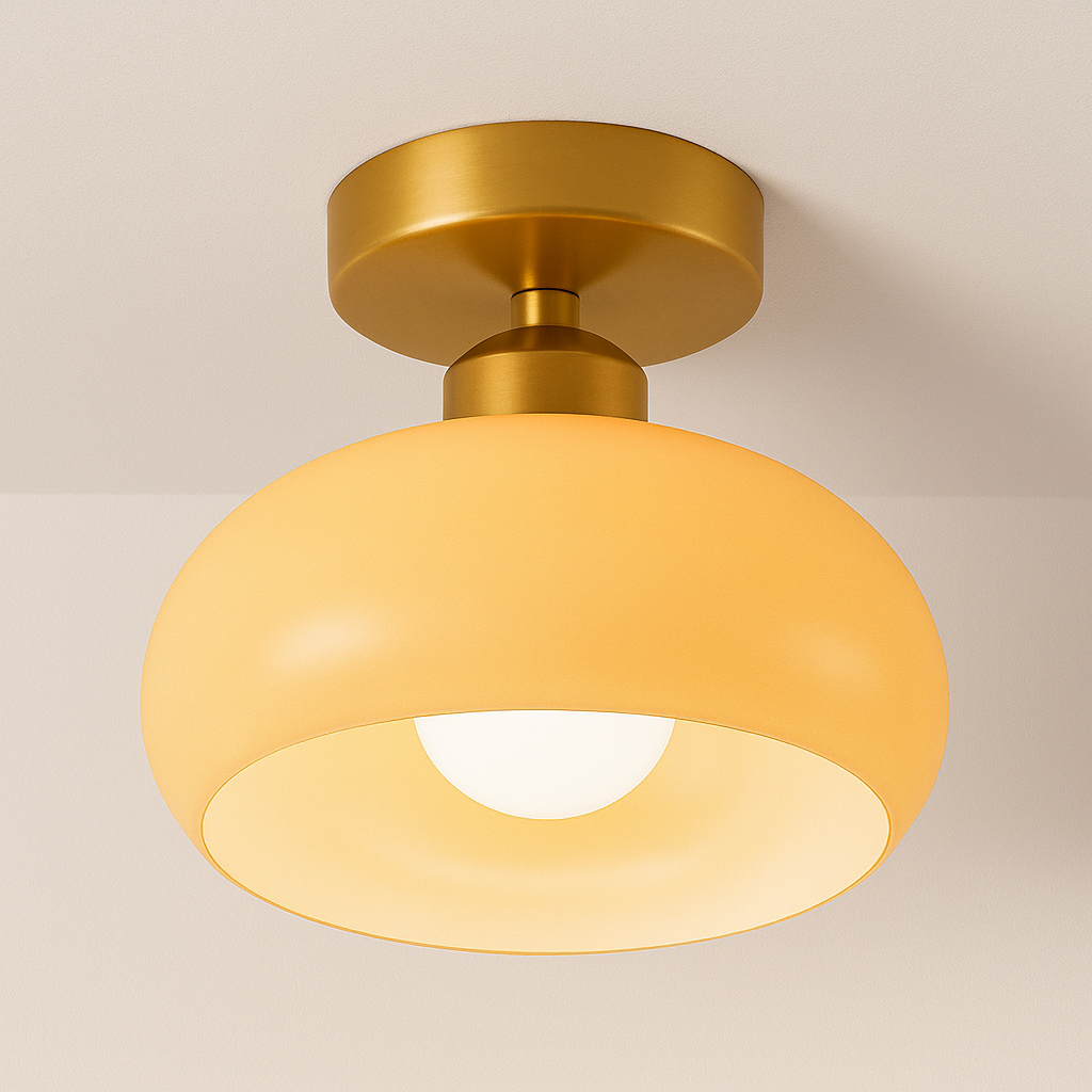 Luminária Plafon Moderna Minimalista Metal Vidro Cream