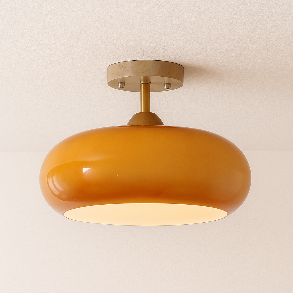 Luminária Plafon Moderna Minimalista Vidro Madeira Domihi
