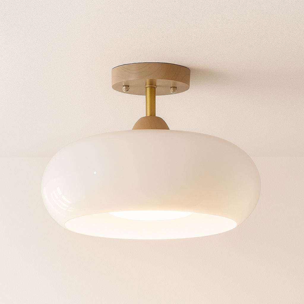 Luminária Plafon Moderna Minimalista Vidro Madeira Domihi