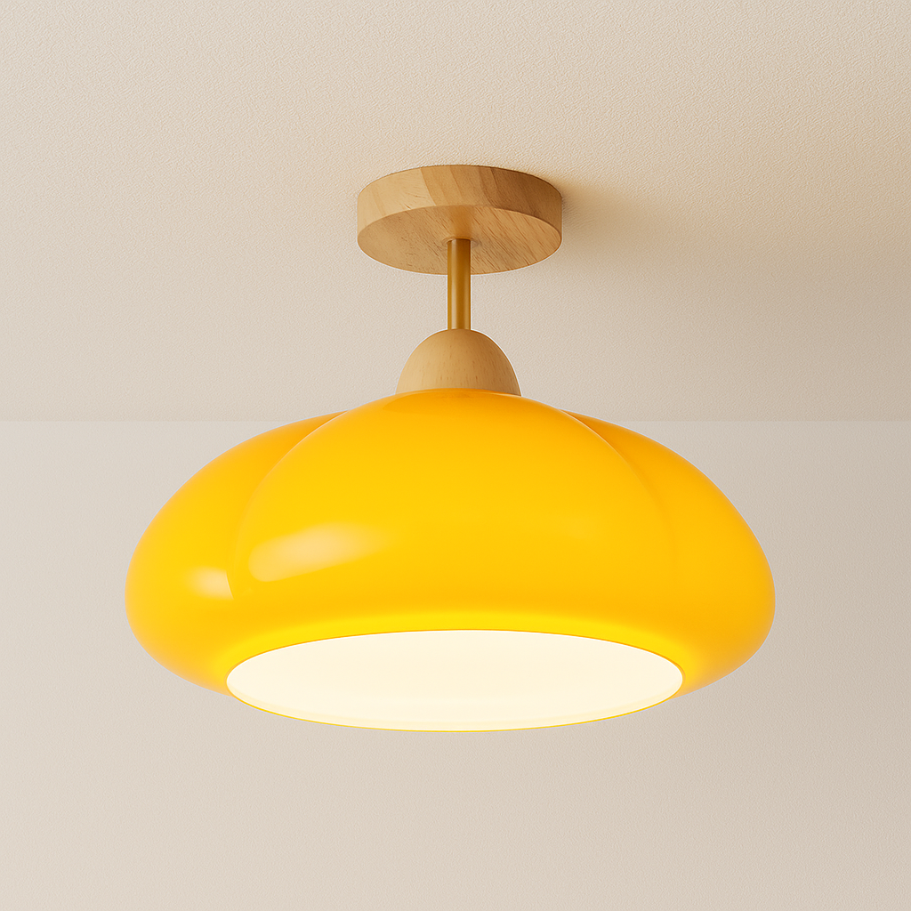 Luminária Plafon Moderna Minimalista Vidro Madeira Domihi