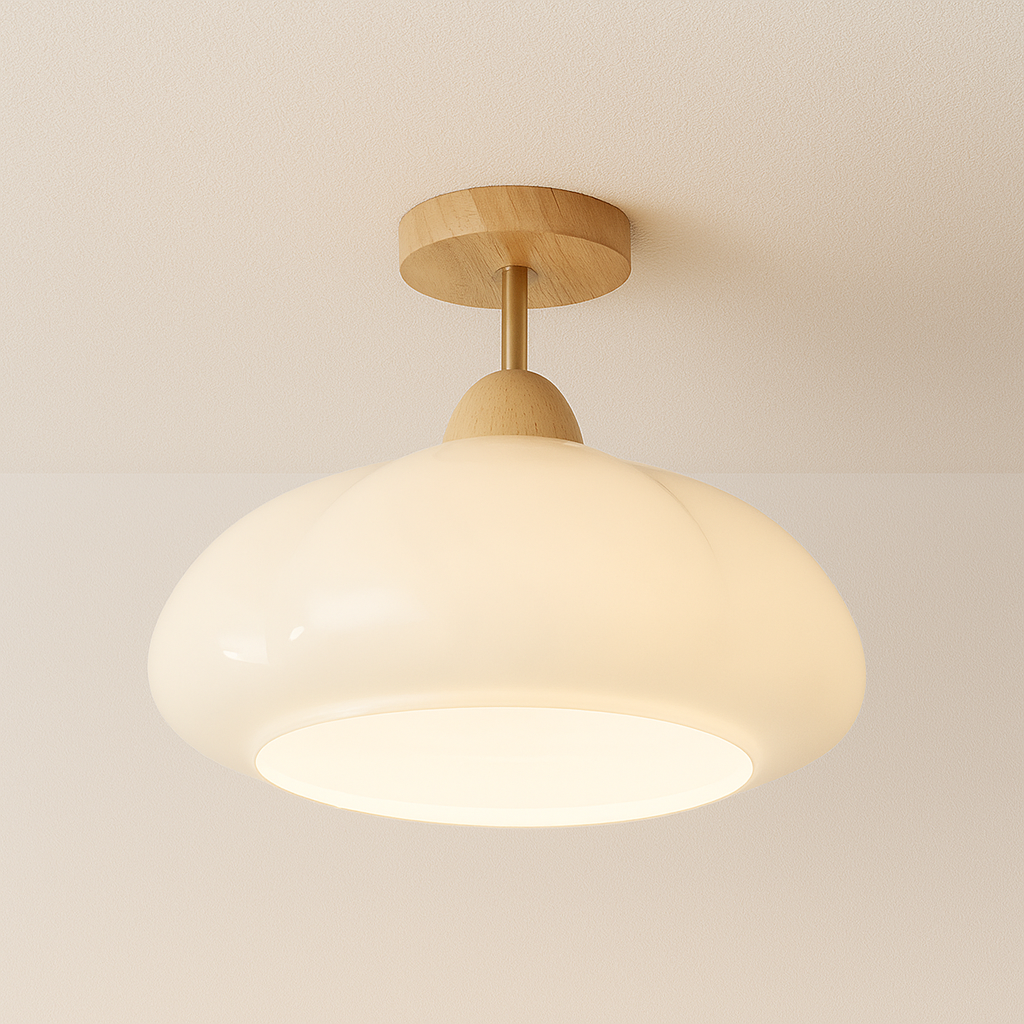 Luminária Plafon Moderna Minimalista Vidro Madeira Domihi
