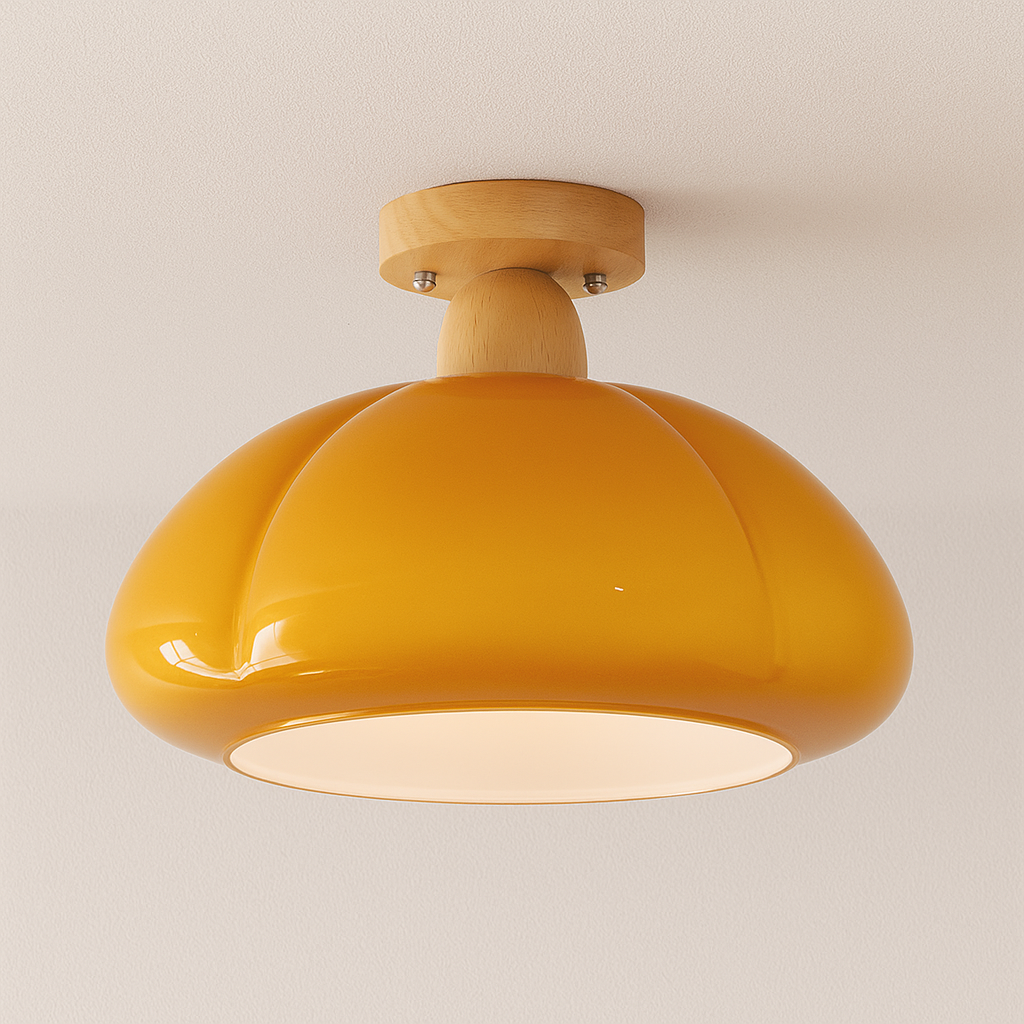 Luminária Plafon Moderna Minimalista Vidro Madeira Domihi