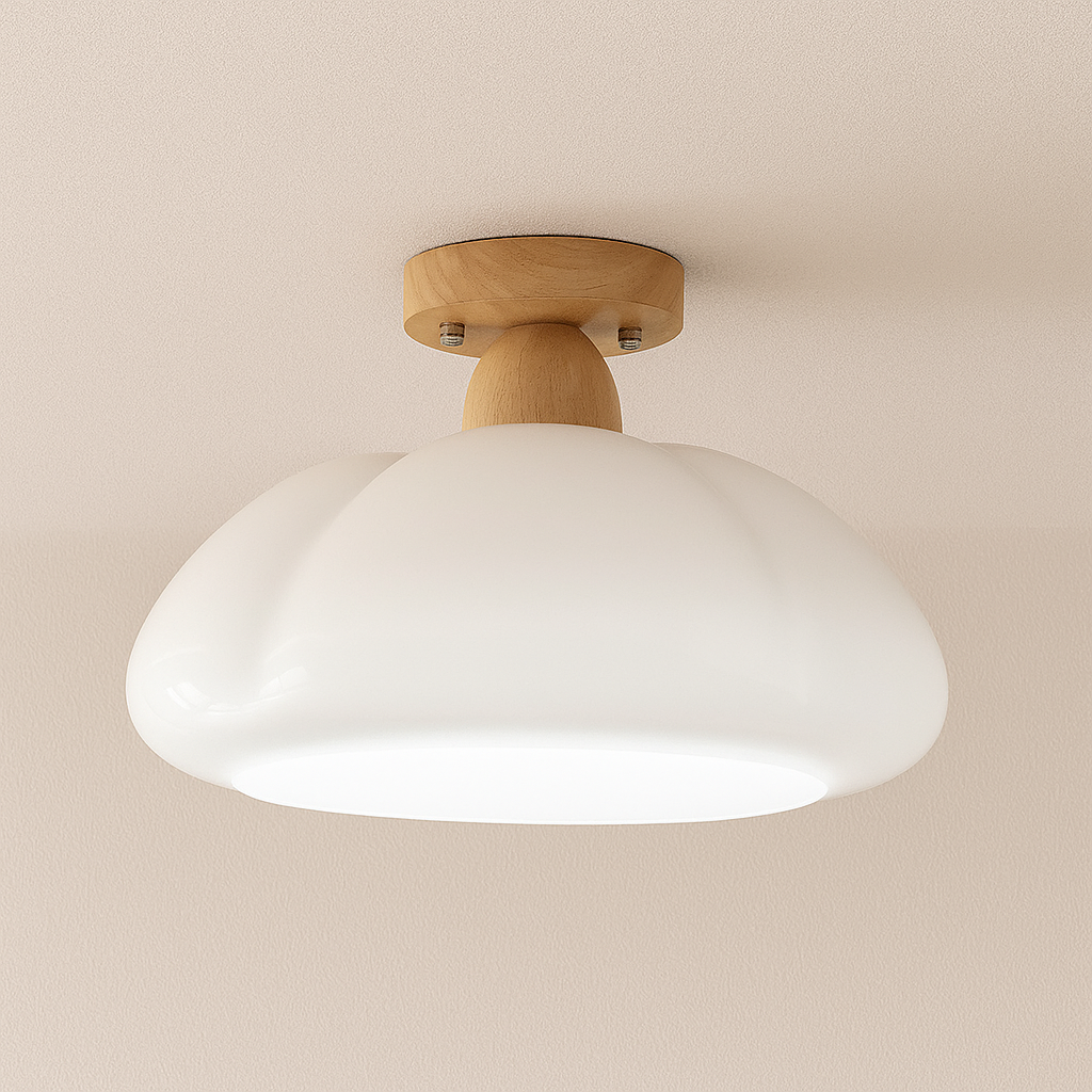 Luminária Plafon Moderna Minimalista Vidro Madeira Domihi