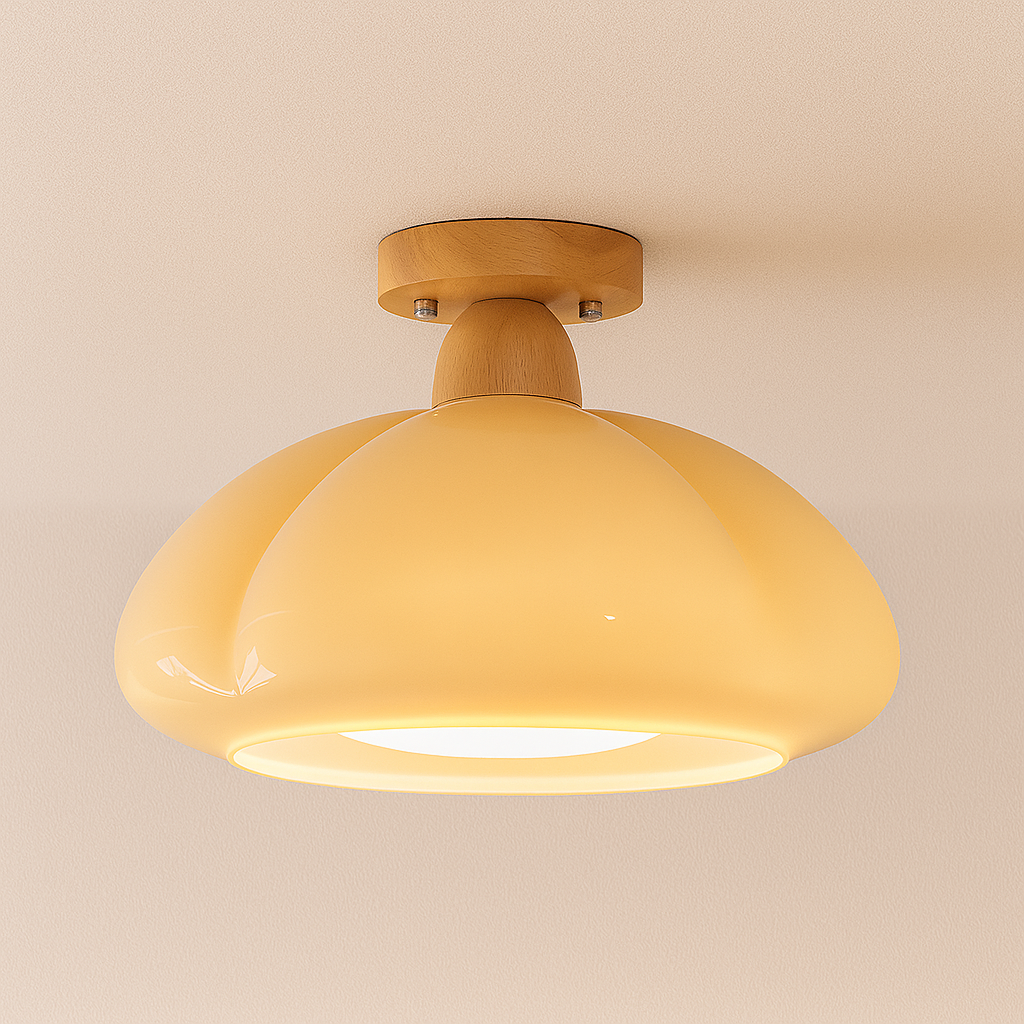 Luminária Plafon Moderna Minimalista Vidro Madeira Domihi