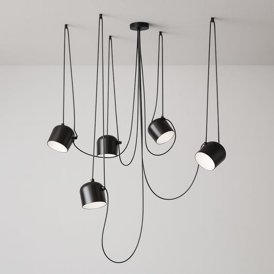 Luminária Pendente Moderna Minimalista Fantasy 5 Cúpulas Preto Ø18cm