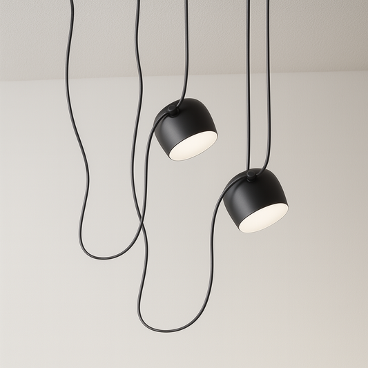 Luminária Pendente Moderna Minimalista Fantasy 2 Cúpulas Preto Ø24cm