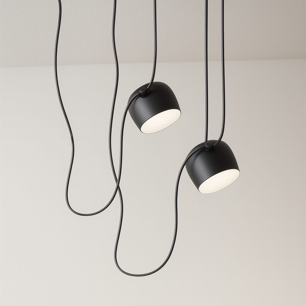 Luminária Pendente Moderna Minimalista Fantasy 2 Cúpulas Preto Ø24cm