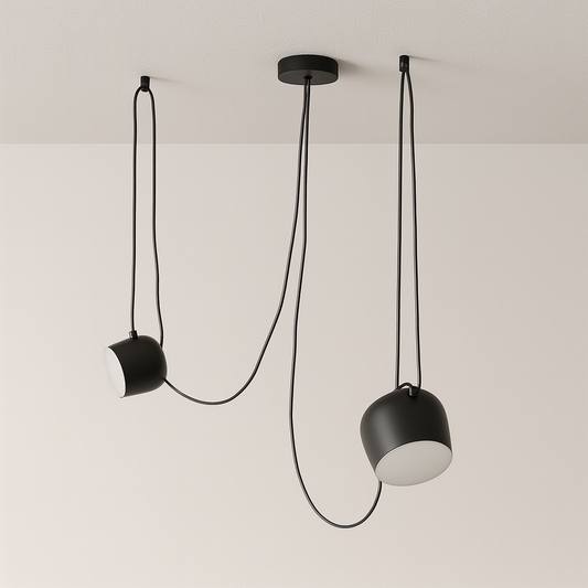Luminária Pendente Moderna Minimalista Fantasy 2 Cúpulas Preto Ø18cm