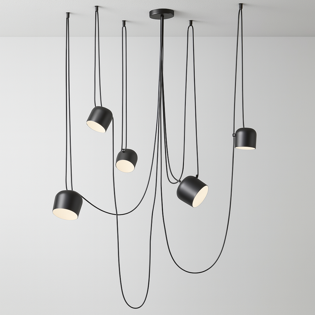 Luminária Pendente Moderna Minimalista Fantasy 5 Cúpulas Preto Ø24cm