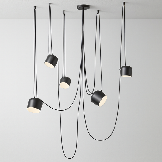 Luminária Pendente Moderna Minimalista Fantasy 5 Cúpulas Preto Ø24cm