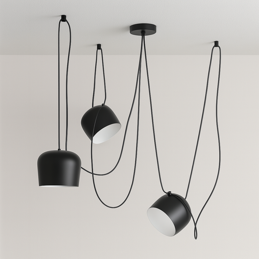 Luminária Pendente Moderna Minimalista Fantasy 3 Cúpulas Preto Ø24cm