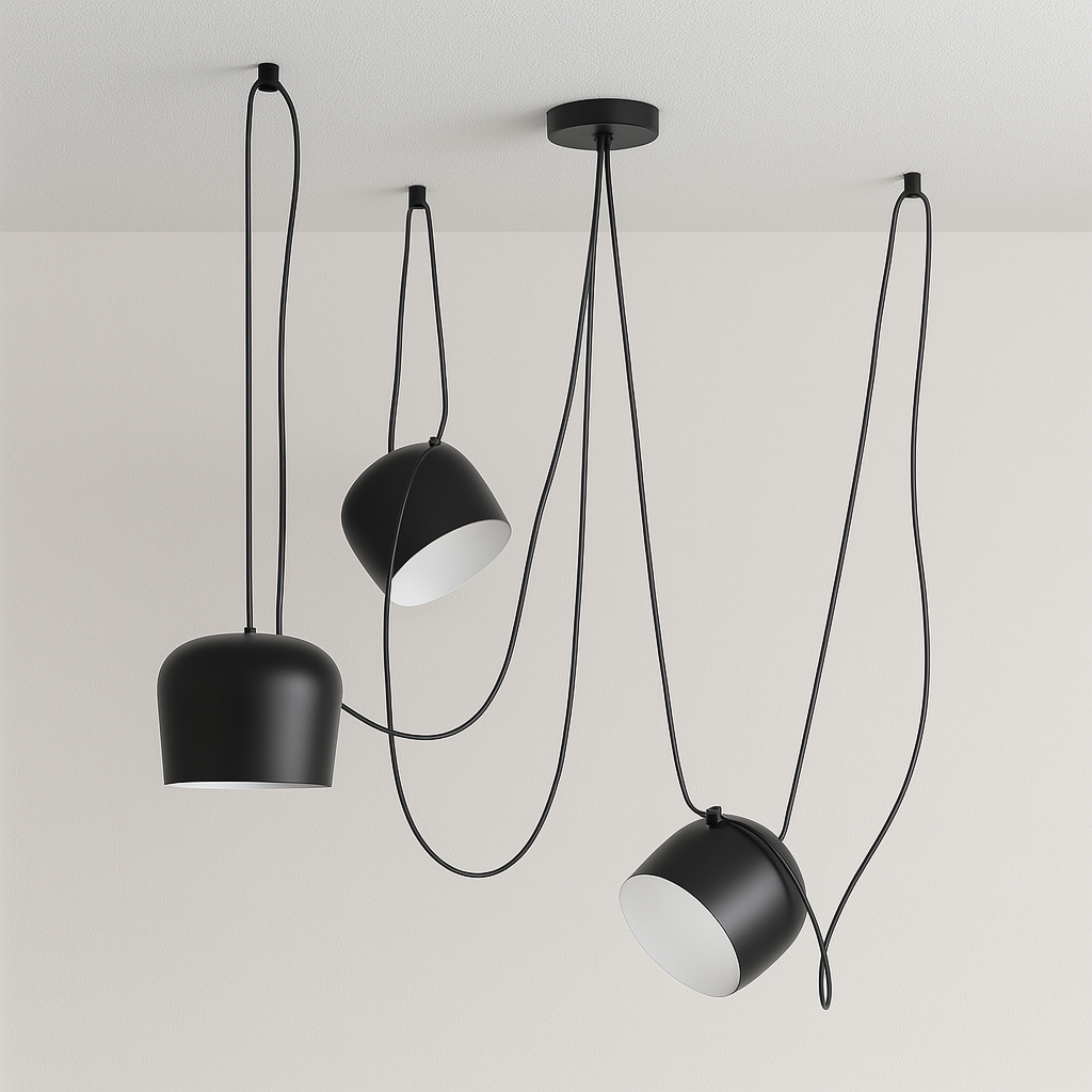 Luminária Pendente Moderna Minimalista Fantasy 3 Cúpulas Preto Ø24cm