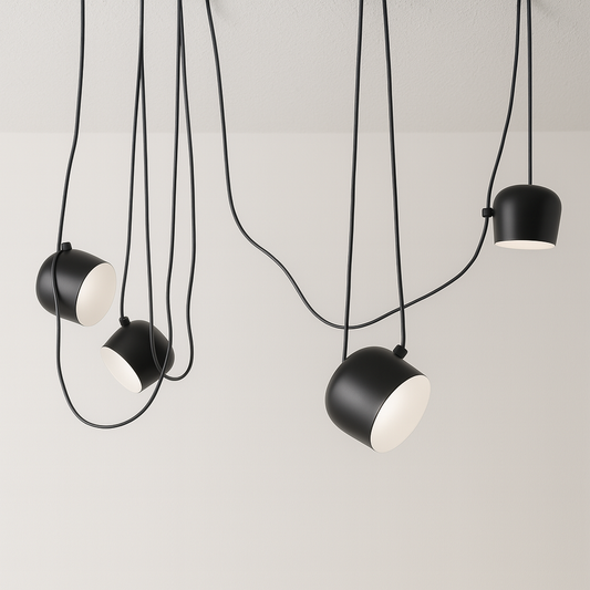 Luminária Pendente Moderna Minimalista Fantasy 4 Cúpulas Preto Ø24cm