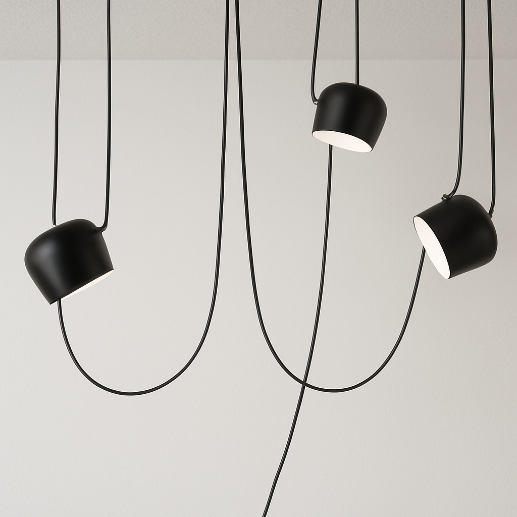 Luminária Pendente Moderna Minimalista Fantasy 3 Cúpulas Preto Ø18cm