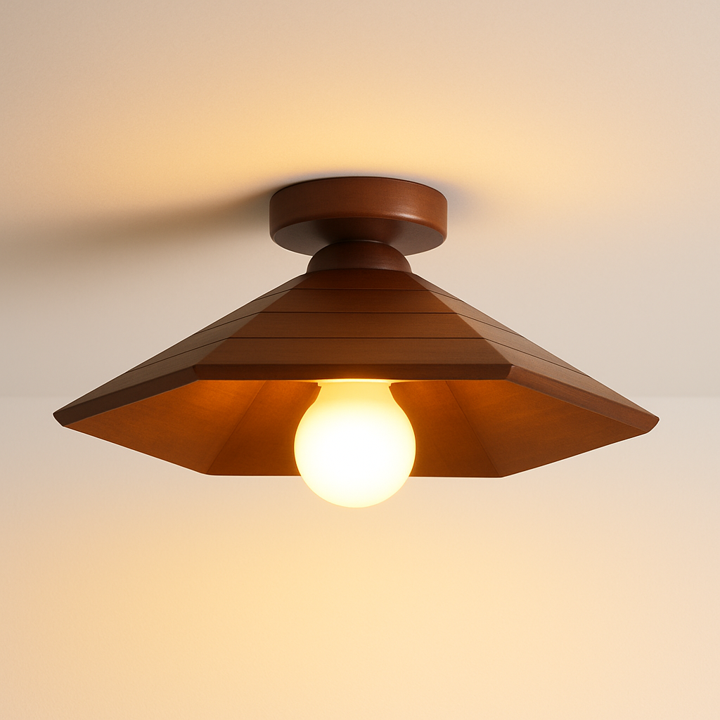 Luminária Plafon Moderna Minimalista Rústica Madeira Globo Bola Vidro Zavi