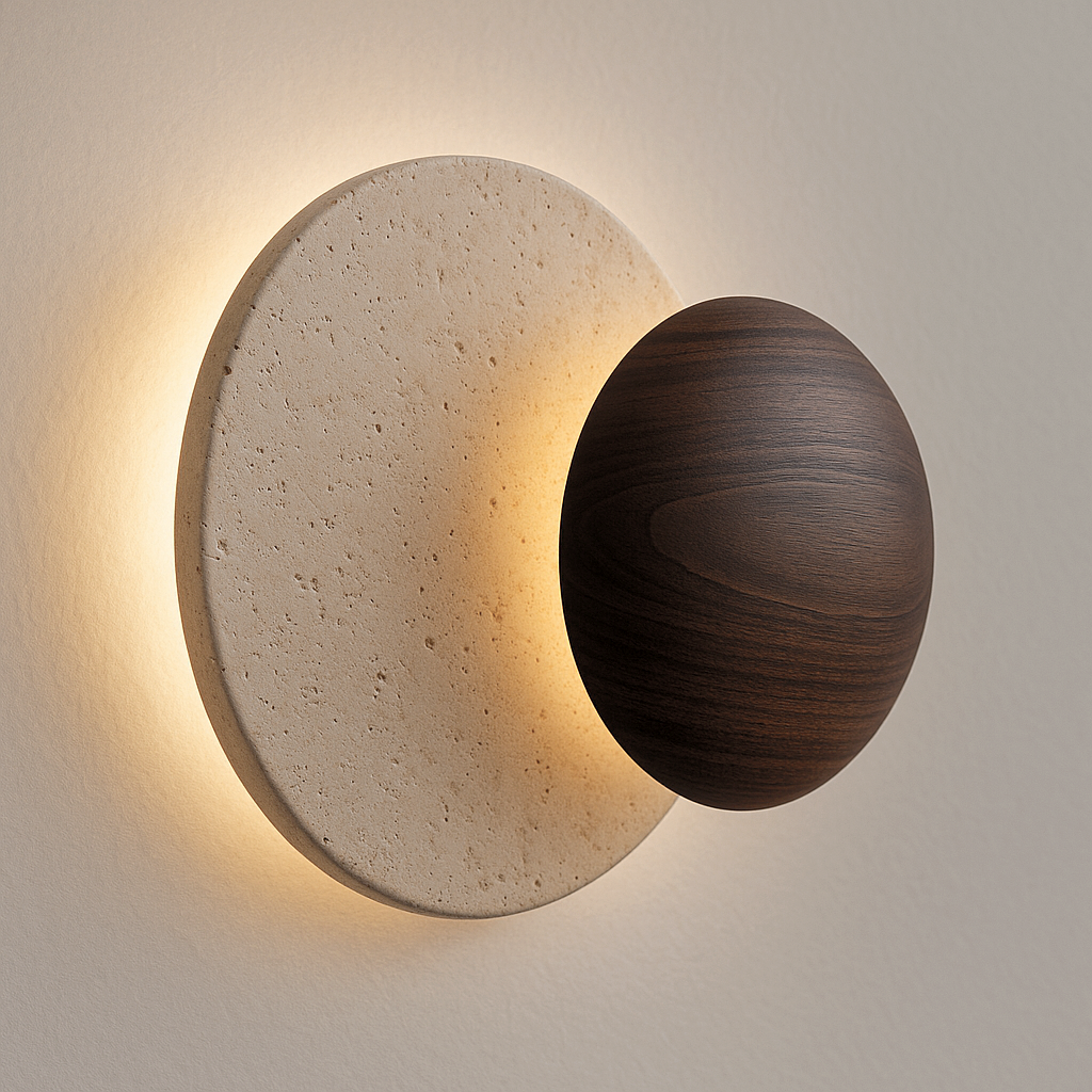 Luminária Arandela Moderna Minimalista LED Madeira Mármore Travertino LED Gontile