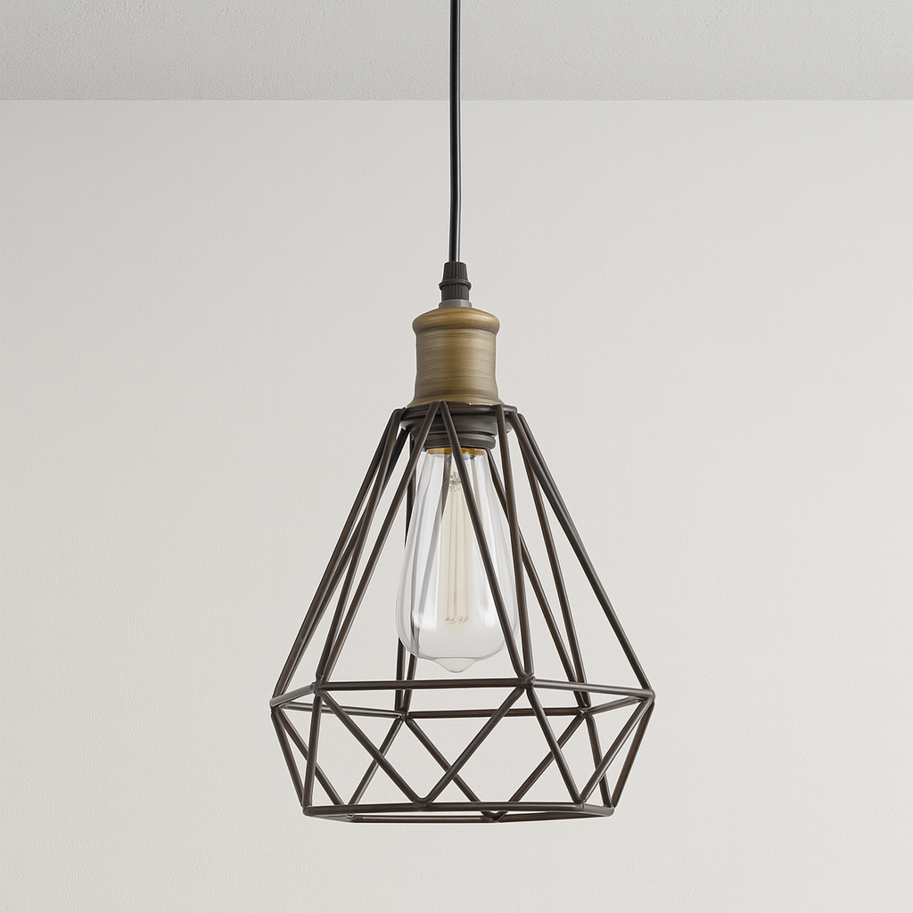 Luminária Pendente Moderno Industrial Aramado Preto Dourado Angle