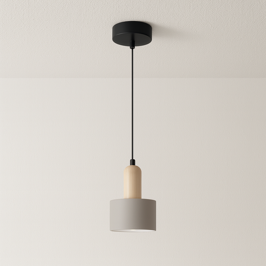 Luminária Pendente Moderna Minimalista LED Madeira Concreto Sian
