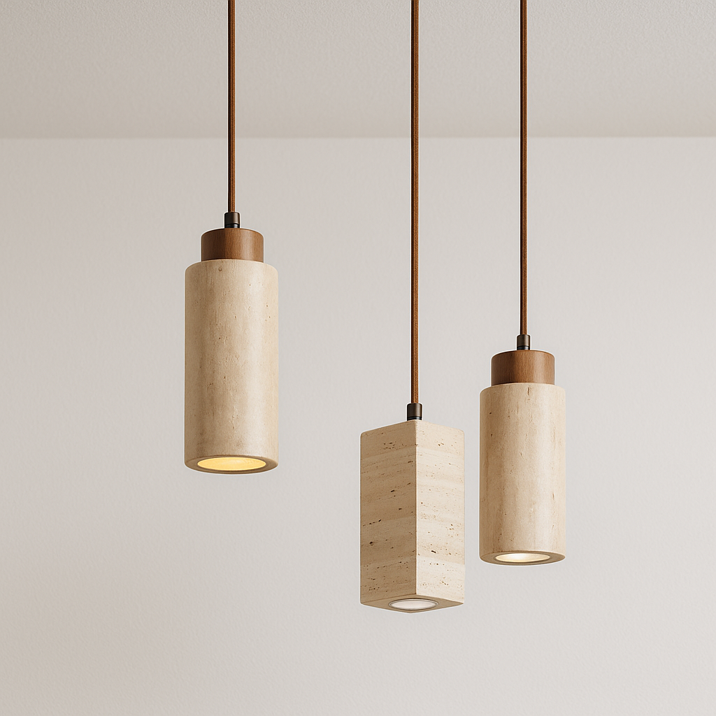 Luminária Pendente Moderna Minimalista Mármore Travertino Sabi