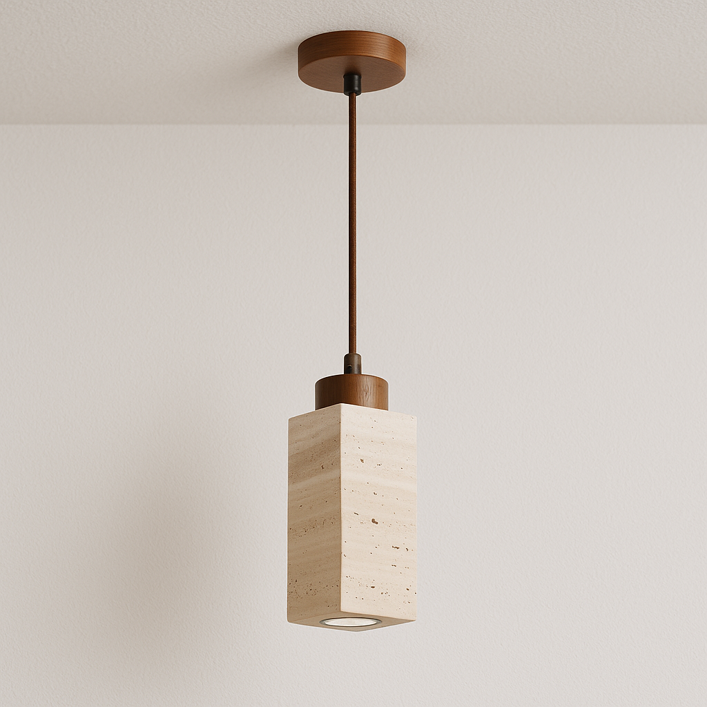 Luminária Pendente Moderna Minimalista Mármore Travertino Sabi