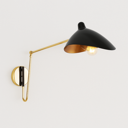 Luminária Arandela Articulada Moderna Minimalista Preto Dourado Shoot