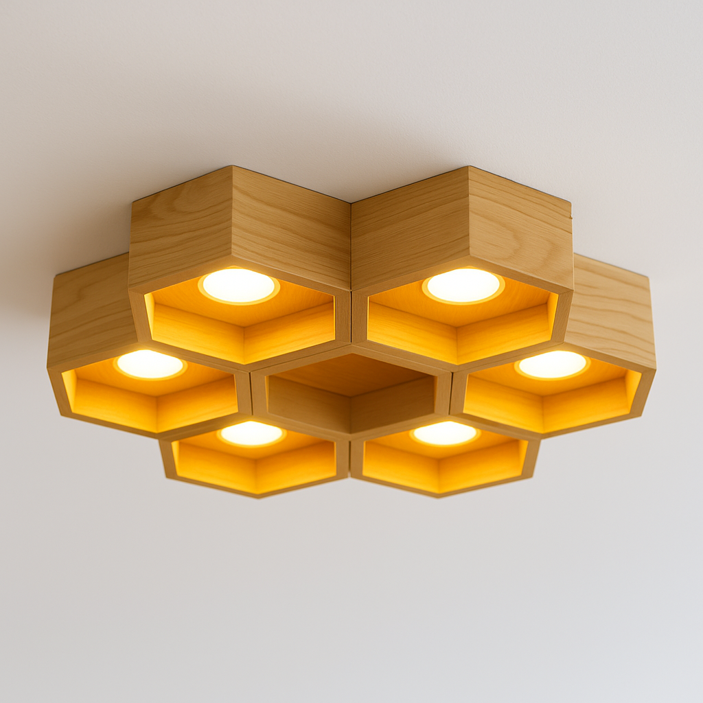 Luminária Plafon Moderna Minimalista Madeira Gongi