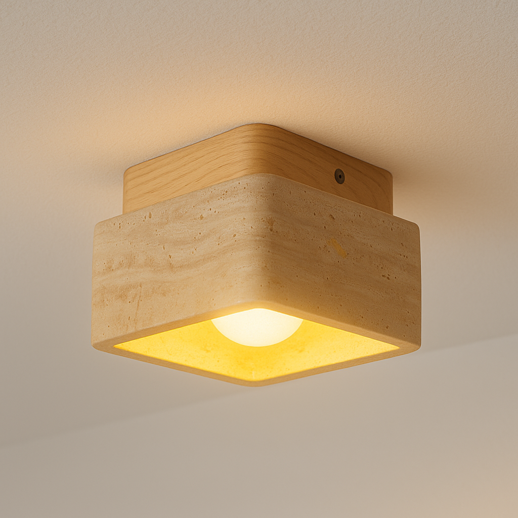 Luminária Plafon Moderna Minimalista Mármore Travertino Santó