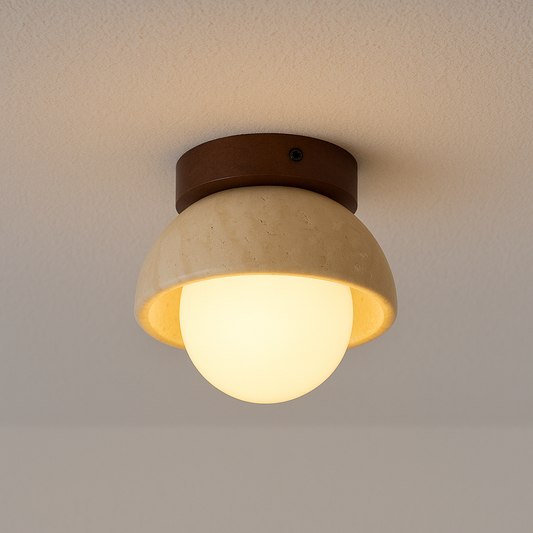 Luminária Plafon Moderna Minimalista Mármore Travertino Ihalla