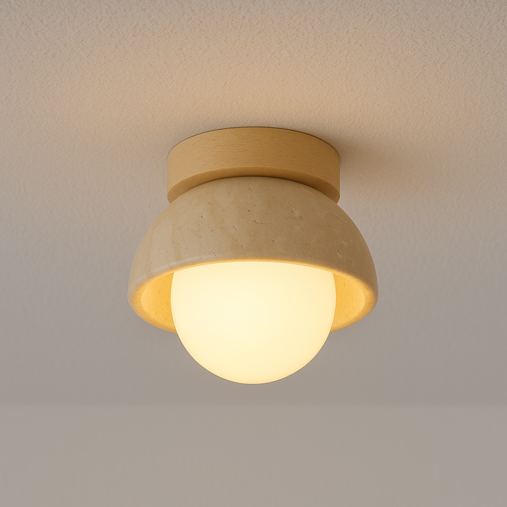 Luminária Plafon Moderna Minimalista Mármore Travertino Ihalla