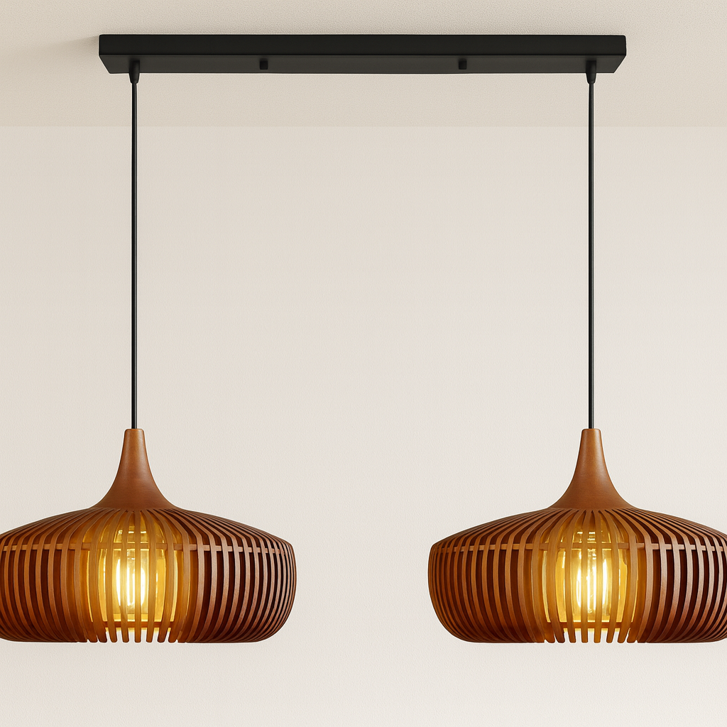 Luminária Pendente Moderna Minimalista Madeira Mogan