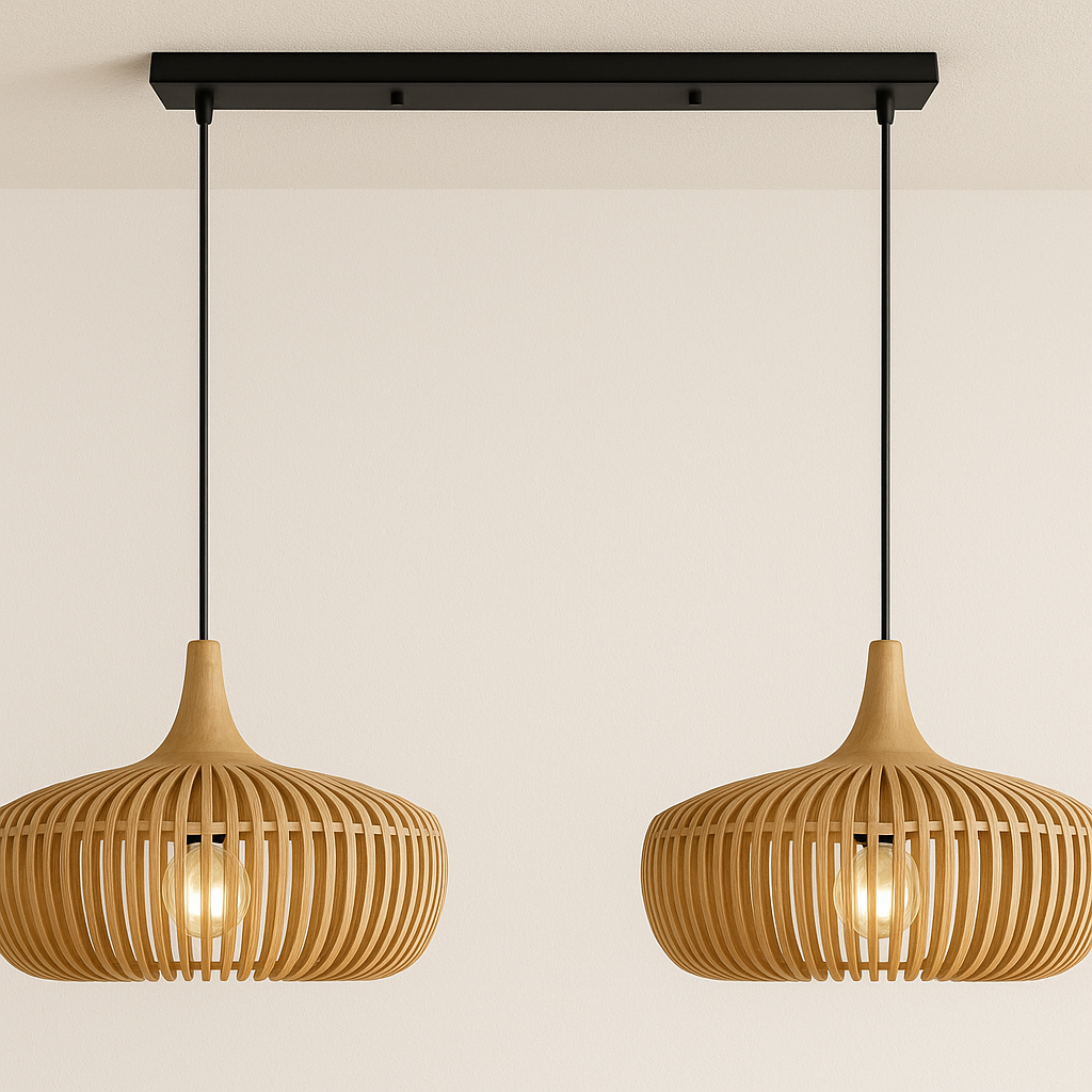 Luminária Pendente Moderna Minimalista Madeira Mogan
