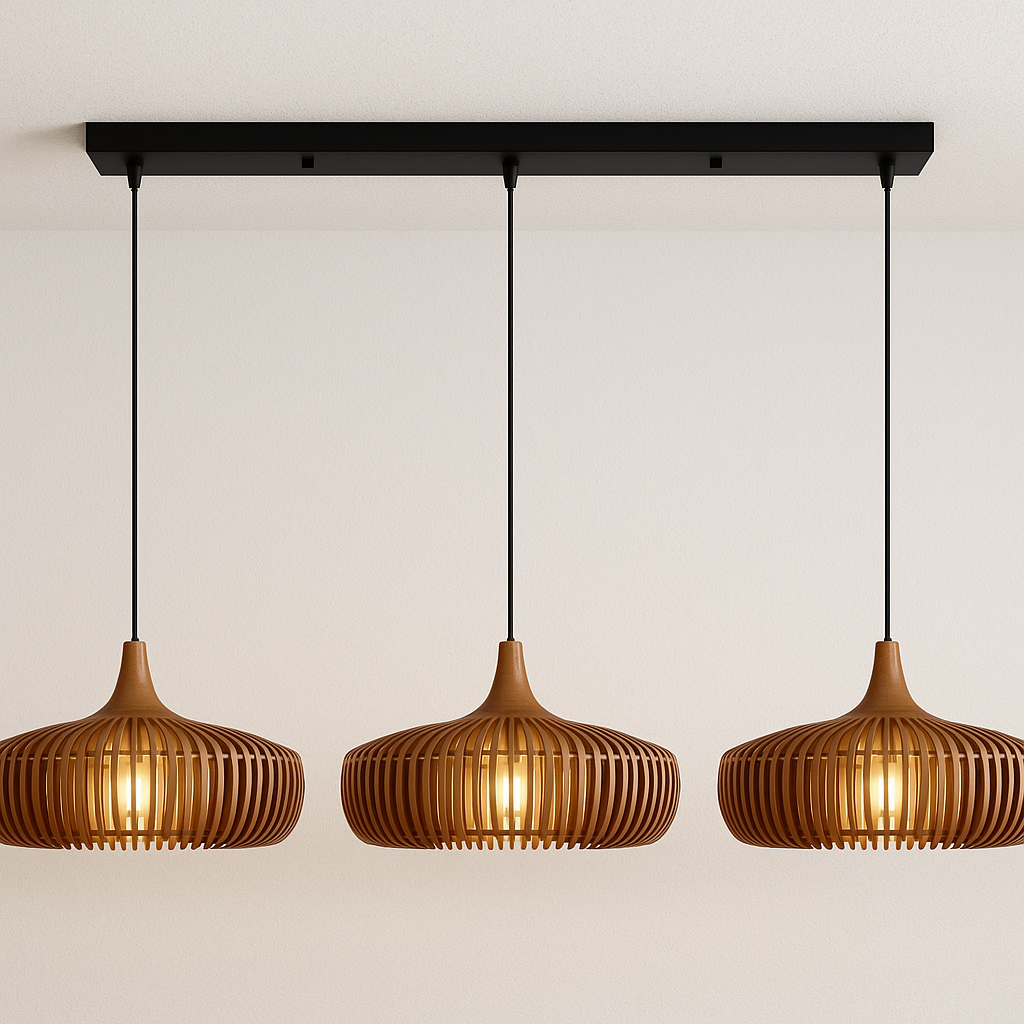 Luminária Pendente Moderna Minimalista Madeira Mogan
