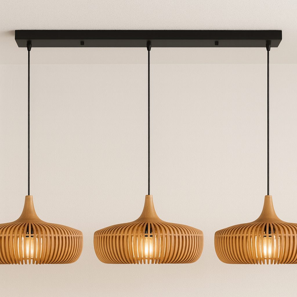 Luminária Pendente Moderna Minimalista Madeira Mogan